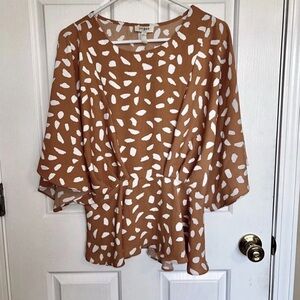 UMGEE Small Dolman Flowy Kimono Sleeve Fawn/Cheetah Animal Print Peplum Top